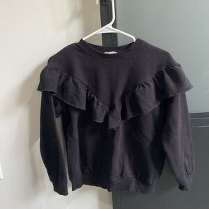 H&M Crewneck Ruffle Black Sweatshirt Girls Size 8-10